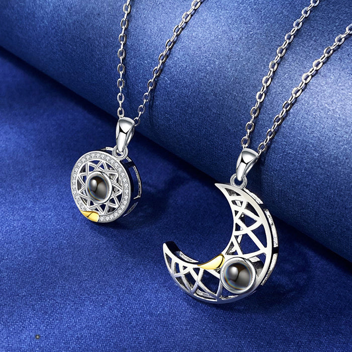 Sun Moon Shape Couple Personalized Necklaces Wedding Birthday Jewelry  Languages I Love You Projection Pendant Necklace Gifts