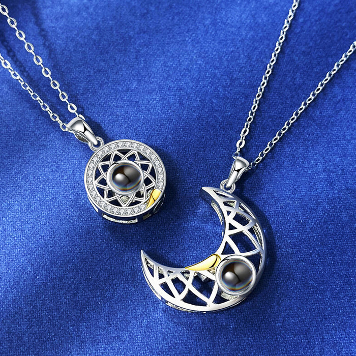 Sun Moon Shape Couple Personalized Necklaces Wedding Birthday Jewelry  Languages I Love You Projection Pendant Necklace Gifts
