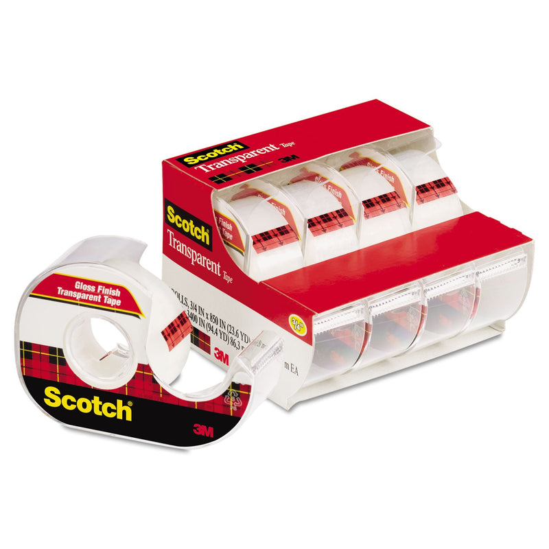 Scotch Transparent Tape In Handheld Dispenser, 1" Core, 0.75" x 70.83 ft, Transparent, 4/Pack