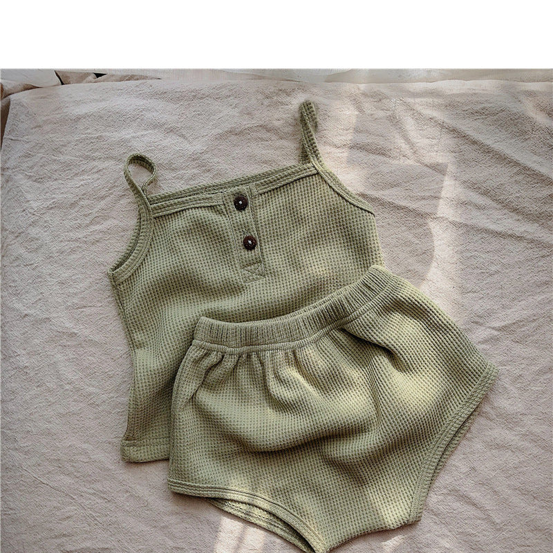 Baby Korean Summer Camisole Triangle Shorts Men And Women Baby Two-Piece Suit Ins