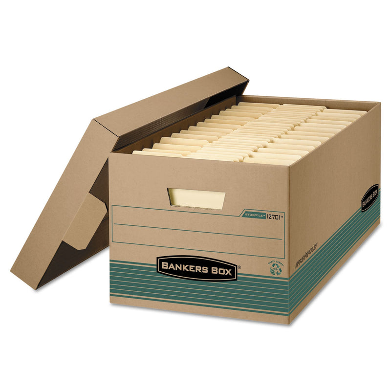 Bankers Box STOR/FILE Medium-Duty 100% Recycled Storage Boxes, Legal Files, 15.88" x 25.38" x 10.25", Kraft/Green, 12/Carton