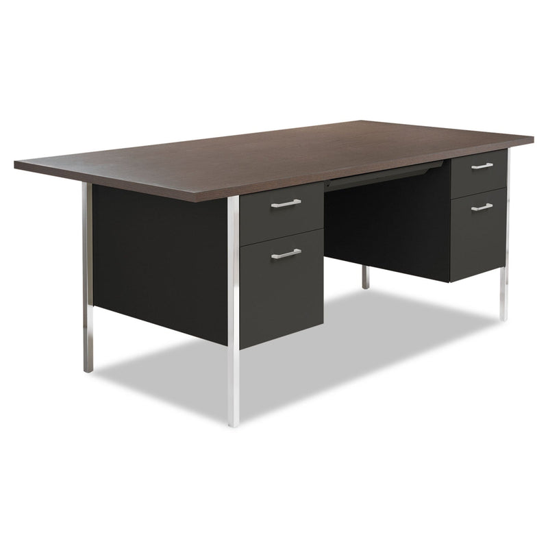 Alera Double Pedestal Steel Desk, 72" x 36" x 29.5", Mocha/Black
