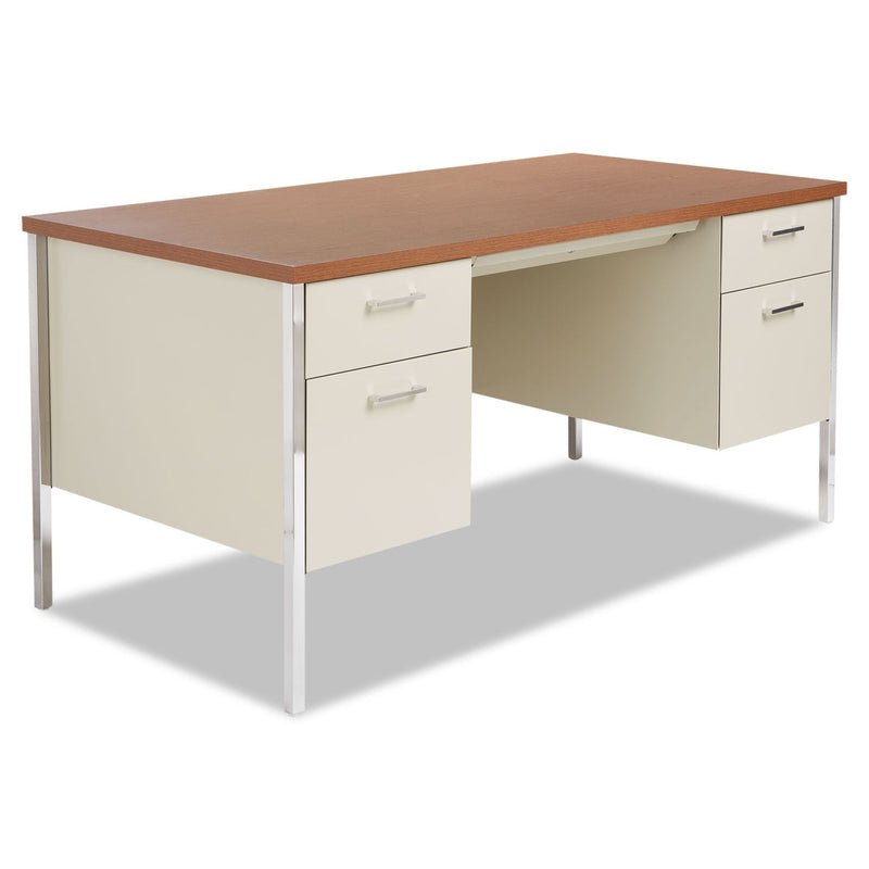 Alera Double Pedestal Steel Desk, 60" x 30" x 29.5", Cherry/Putty