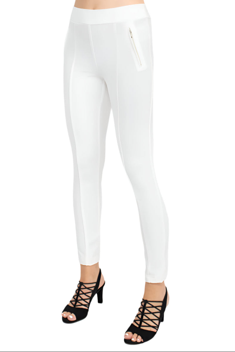 Soho Mid Waist Pull-On Skinny Zipper Front Solid Crepe Pant