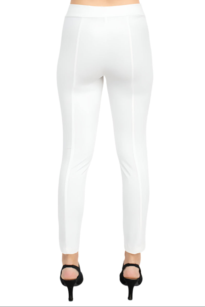 Soho Mid Waist Pull-On Skinny Zipper Front Solid Crepe Pant