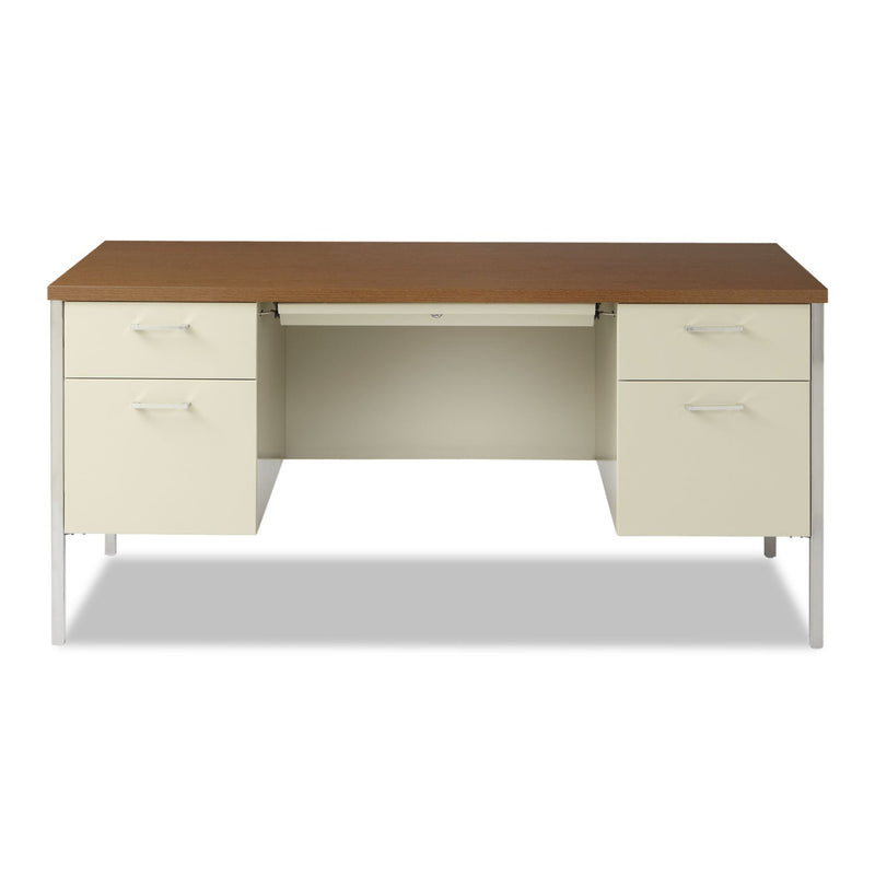 Alera Double Pedestal Steel Desk, 60" x 30" x 29.5", Cherry/Putty