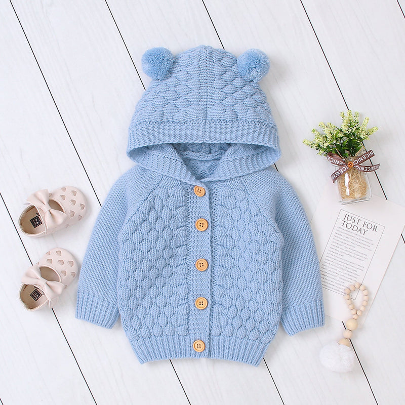 Wool ball hooded knitted jacket