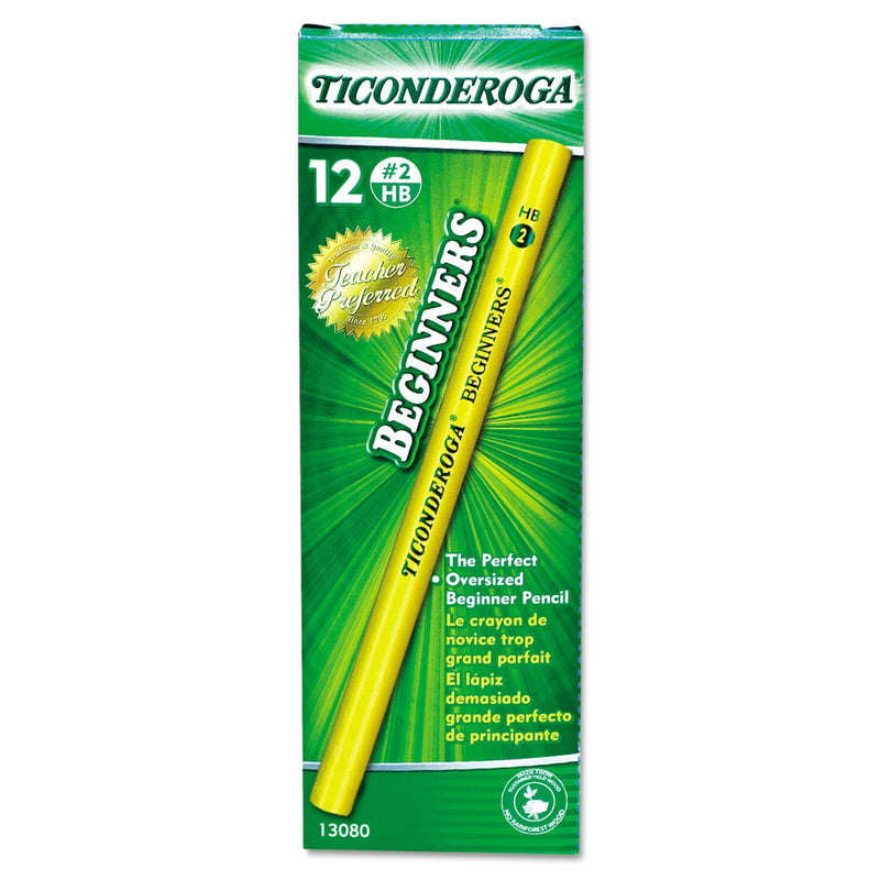 Dixon Ticonderoga Beginners Woodcase Pencil with Microban Protection, HB (#2), Black Lead, Yellow Barrel, Dozen