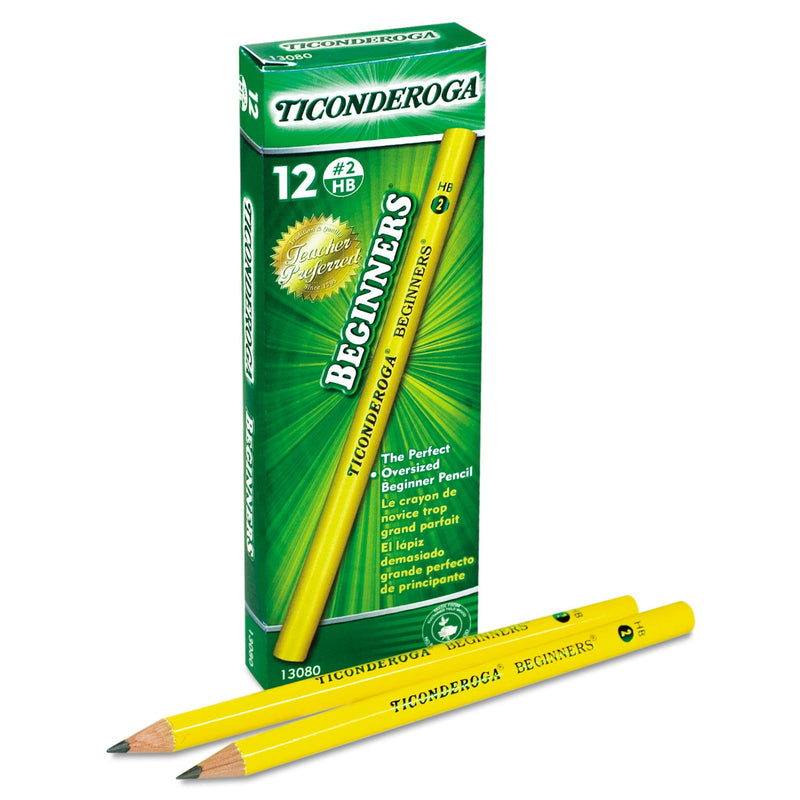 Dixon Ticonderoga Beginners Woodcase Pencil with Microban Protection, HB (#2), Black Lead, Yellow Barrel, Dozen