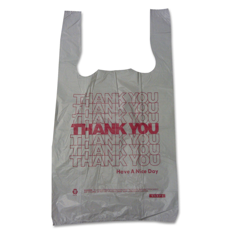 Barnes Paper Company Plastic Thank-You T-Sack, 2 mil, 4" x 15", White, 2,000/Carton