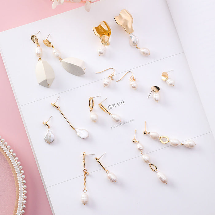 Vintage geometric metal pearl asymmetric earrings design personalized earrings