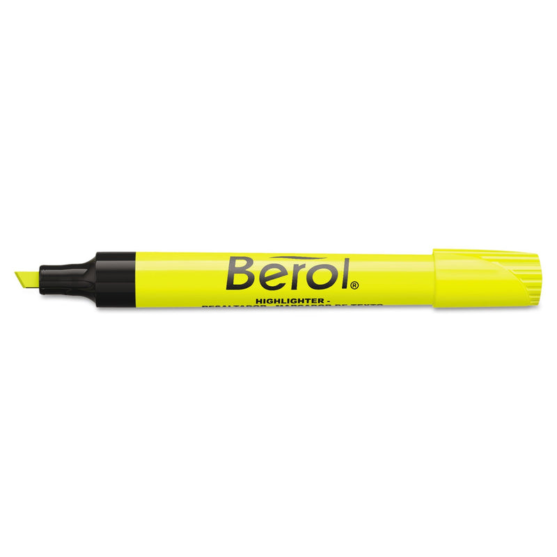 Berol 4009 Chisel Tip Highlighter, Fluorescent Yellow Ink, Chisel Tip, Yellow/Black Barrel, Dozen