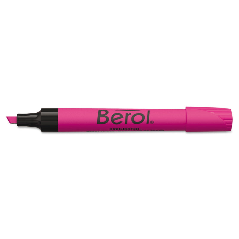Berol 4009 Chisel Tip Highlighter, Pink Ink, Chisel Tip, Pink/Black Barrel, Dozen