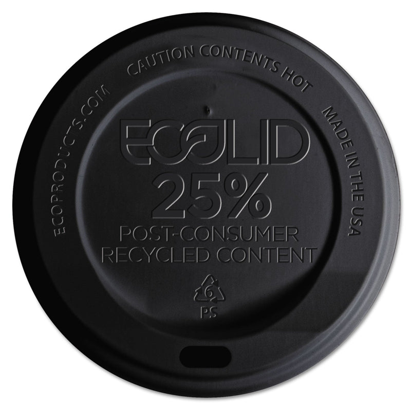 Eco-Products EcoLid 25% Recycled Content Hot Cup Lid, Black, Fits 10 oz to 20 oz Cups, 100/Pack, 10 Packs/Carton