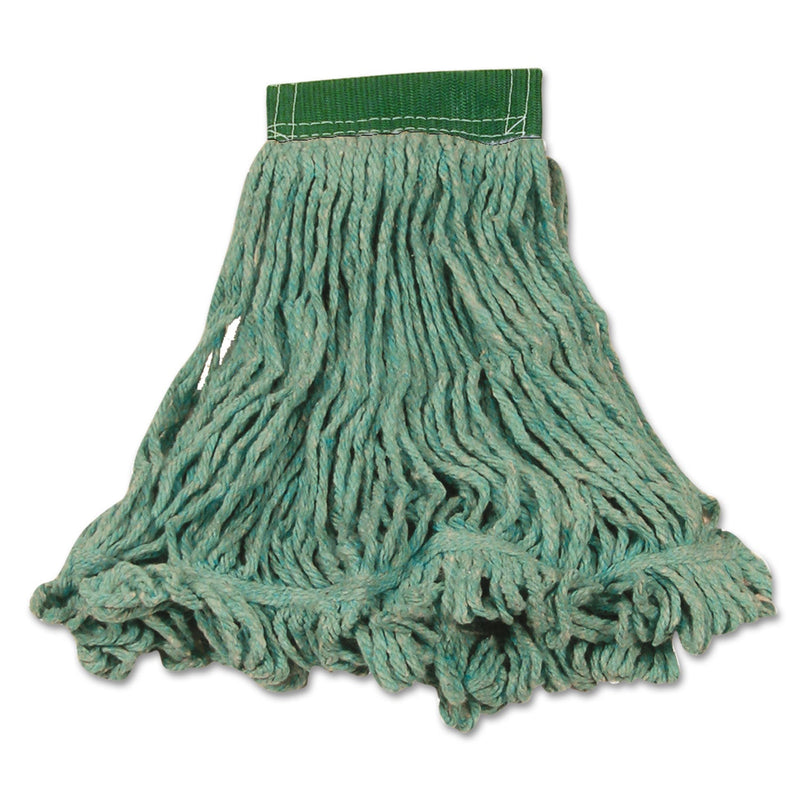 Rubbermaid Super Stitch Blend Mop Heads, Cotton/Synthetic, Green, Medium, 6/Carton
