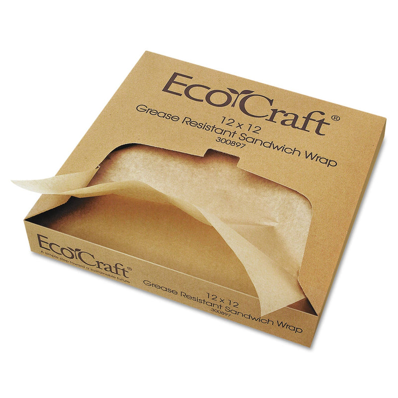 Bagcraft EcoCraft Grease-Resistant Paper Wraps and Liners, Natural, 12 x 12, 1,000/Box, 5 Boxes/Carton