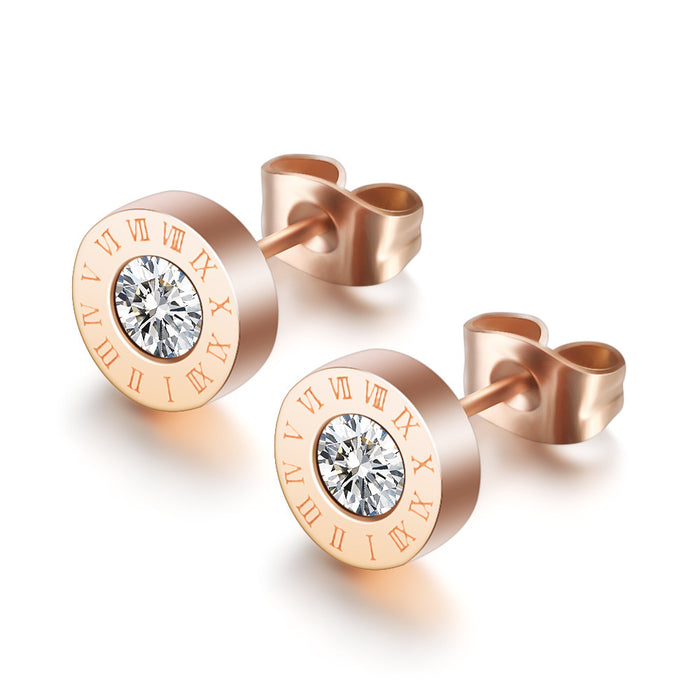 Roman Numerals and Diamond Stud Earrings
