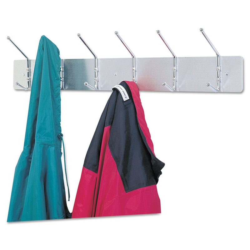Safco Metal Wall Rack, Six Ball-Tipped Double-Hooks, Metal, 36w x 3.75d x 7h, Satin