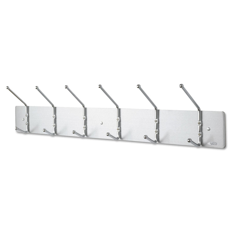 Safco Metal Wall Rack, Six Ball-Tipped Double-Hooks, Metal, 36w x 3.75d x 7h, Satin