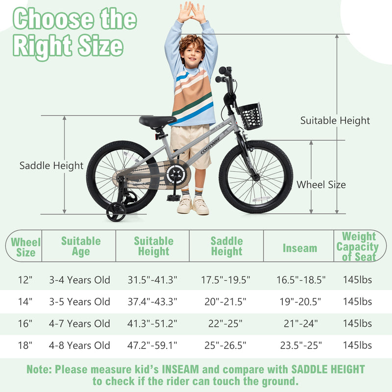 12/14/18 Inch Kids Bike Adjustable with Transparent Chain Cover for 3-8 Years Old-16 inches
