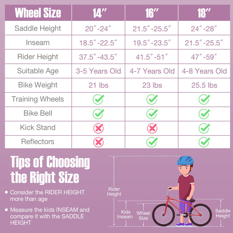 16 Inch Kids Bike with Front Handbrake and 2 Training Wheels-Purple