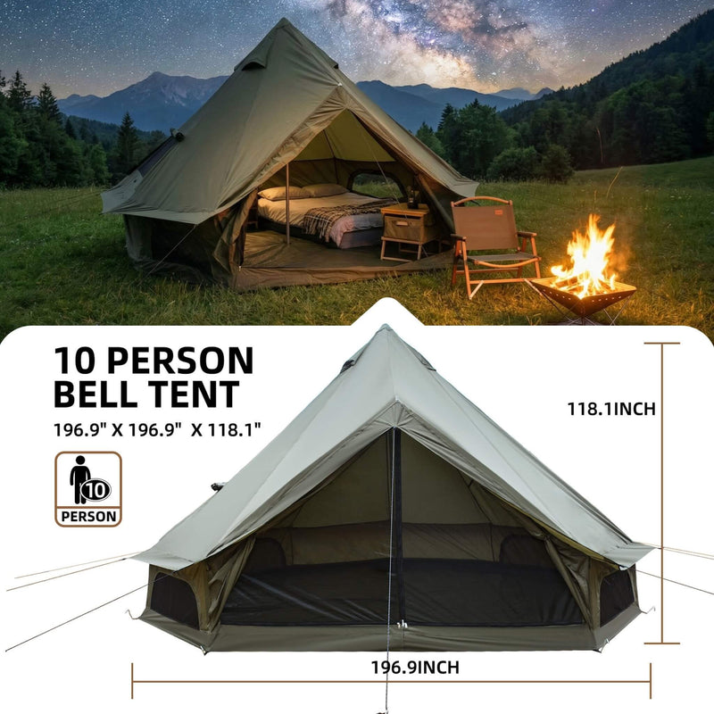 Large 16FT 10-Person All-Season Waterproof Bell Tent With Stove Jack (SAK31584)