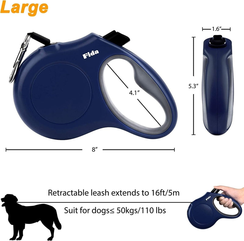 16ft Retractable Dog Leash with Dispenser and Poop Bags