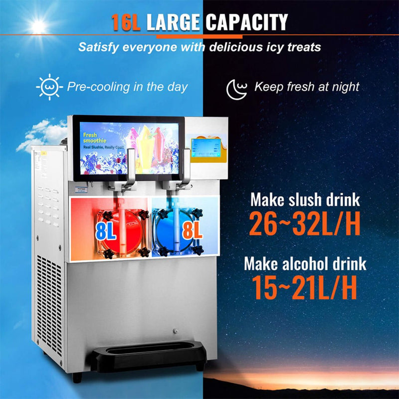 Commercial 16L 1155W Double Frozen Margarita Ice Slushie Drink Maker Machine (SAK95281)