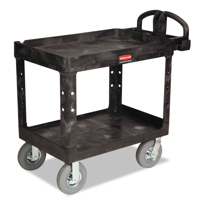 Rubbermaid Heavy-Duty Utility Cart with Lipped Shelves, Plastic, 2 Shelves, 500 lb Capacity, 25.88" x 45.25" x 37.13", Black