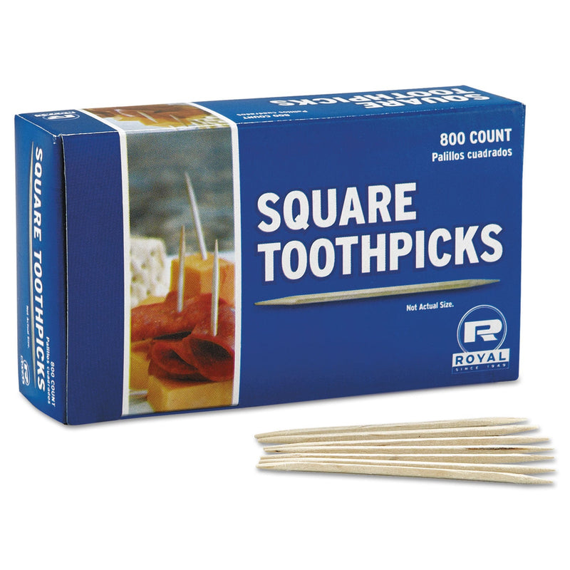 AmerCareRoyal Square Wood Toothpicks, 2.75", Natural, 800/Box, 24 Boxes/Carton
