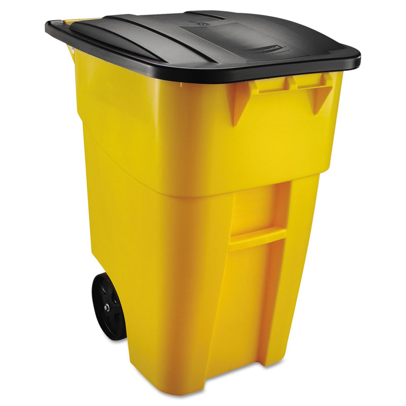 Rubbermaid Brute Rollout Container, Square, Plastic, 50 gal, Yellow