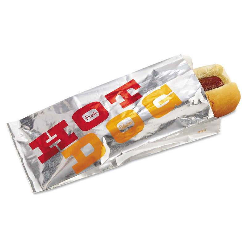 Bagcraft Foil Single-Serve Bags, 3.5" x 8.5", White/"Hot Dog", 1,000/Carton
