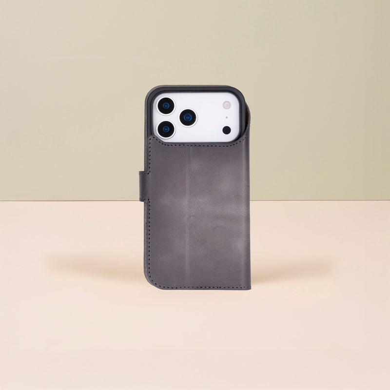 Leather iPhone 17 Pro Wallet Case – Gray - Austin