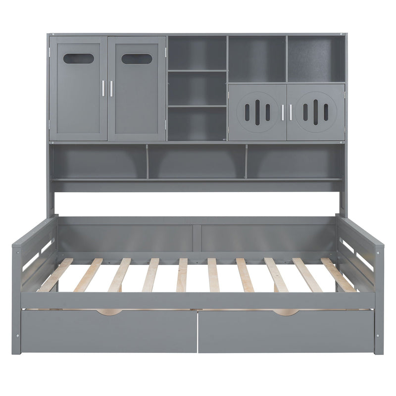 Daybed With All-In-One Cabinet And Shelf
