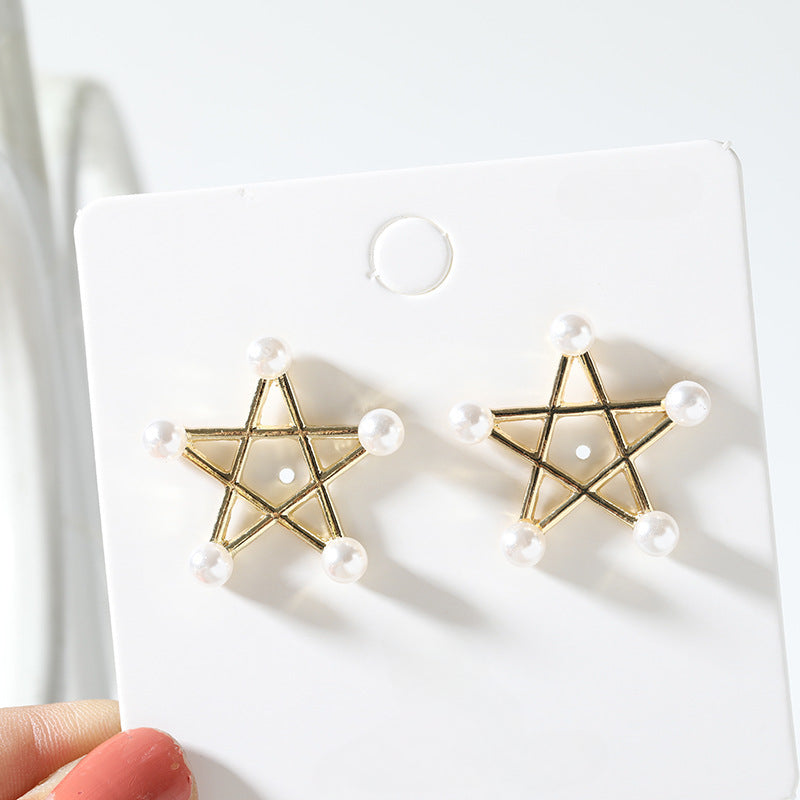 Hollow Star pearl Studs Earring