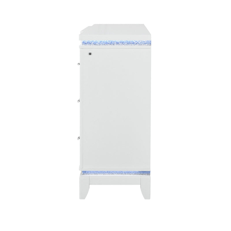 Adalid - Dresser With LED Light And Glittered Drawer Fronts - White
