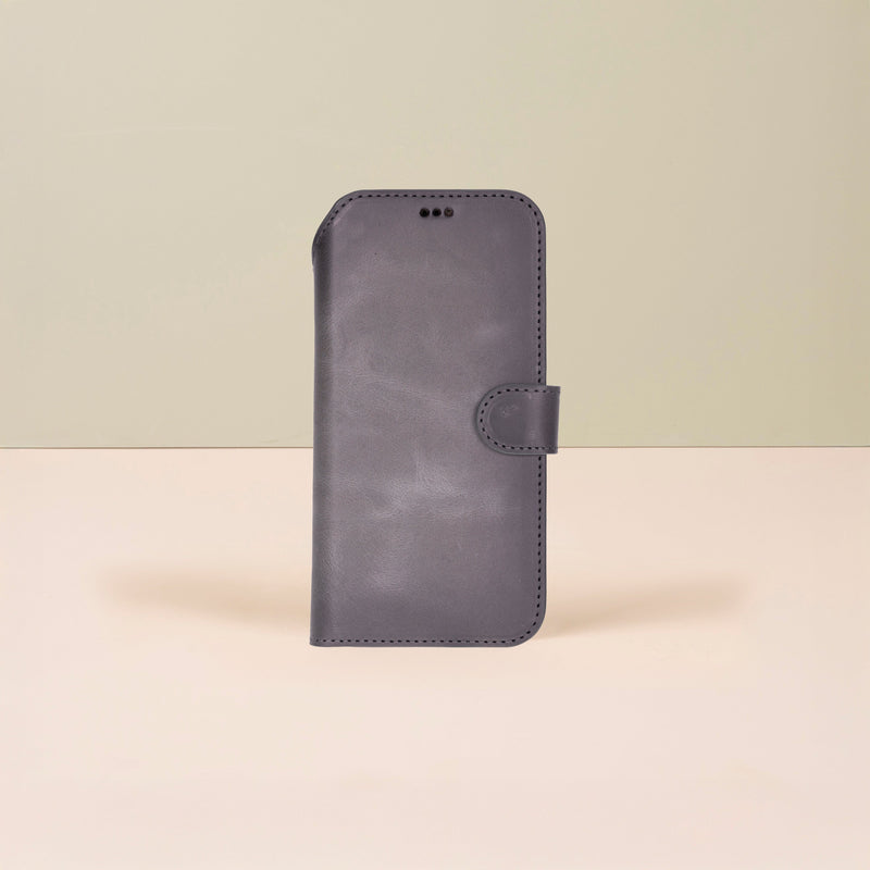 Leather iPhone 17 Pro Max Wallet Case – Gray - Austin