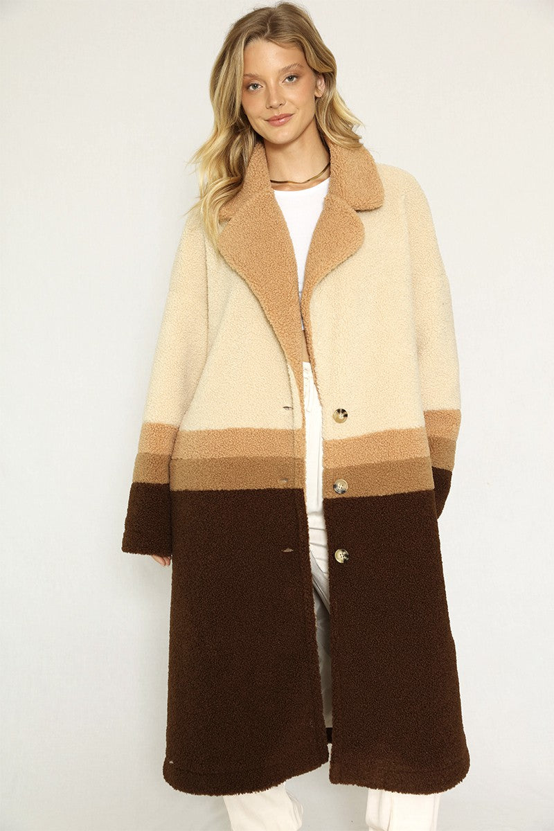 Color block teddy coat