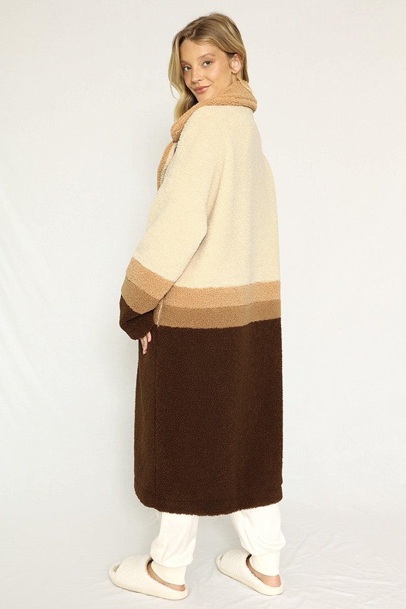 Color block teddy coat