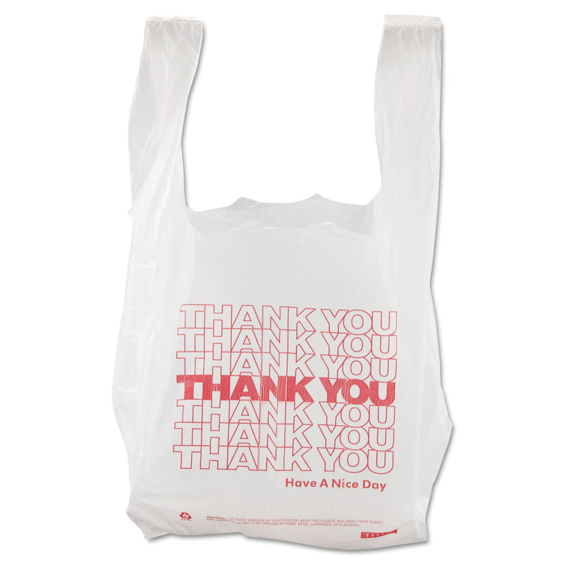 Barnes Paper Company Thank You High-Density Shopping Bags, 8" x 16", White, 2,000/Carton