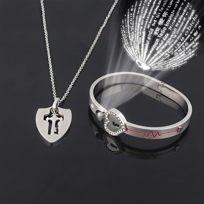Fashion Jewelry Titanium Steel Couple Love Lock, Bracelet, Key Set, Necklace