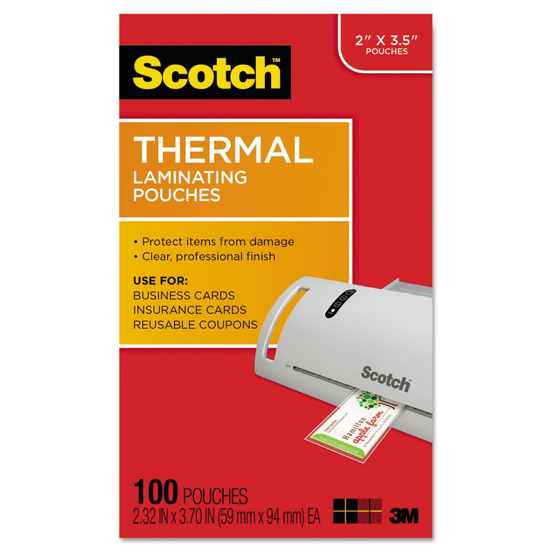 Scotch Laminating Pouches, 5 mil, 3.75" x 2.38", Gloss Clear, 100/Pack