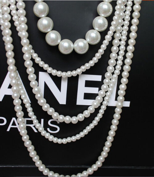 Multi Layer Pearl Necklace Luxury Chain Long Pearl Woman Necklace