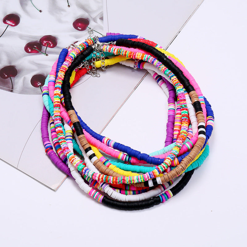 Handmade String Polymer Clay Beads Choker Necklace