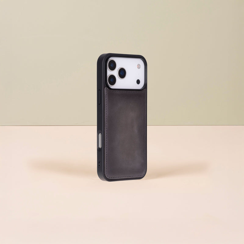 Leather iPhone 17 Pro Wallet Case – Gray - Austin