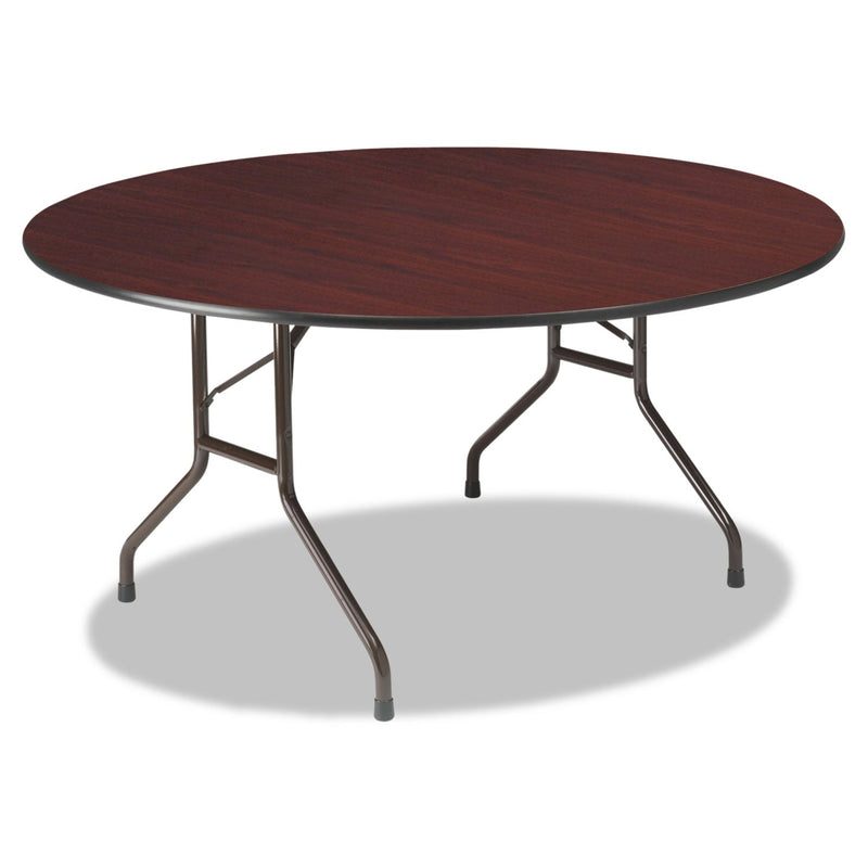 Iceberg OfficeWorks Wood Folding Table, Round, 60" Diameter x 29h, Mahogany Top, Gray Base