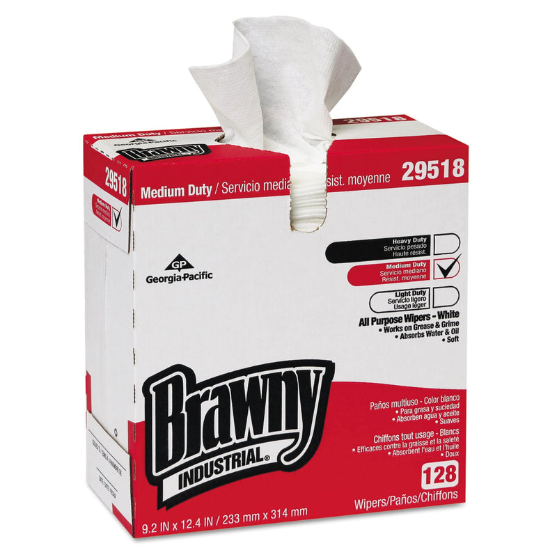 Brawny Airlaid Medium Duty Wipers, Cloth, 9.2 x 12.4, White, 128/Box, 10 Boxes/Carton