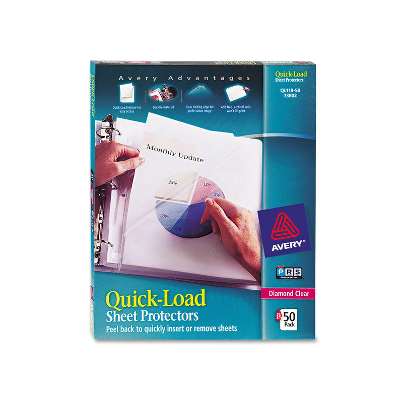 Avery Quick Top and Side Loading Sheet Protectors, Letter, Diamond Clear, 50/Box