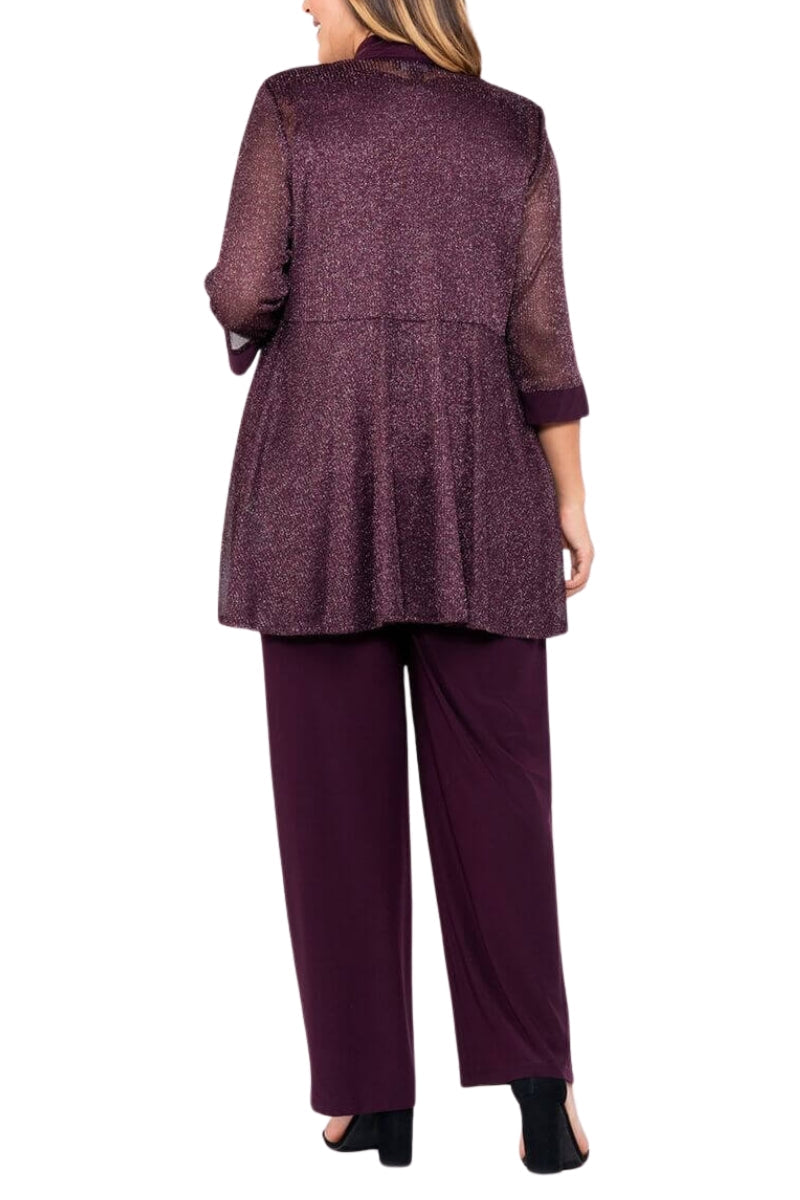 R&M Richards Sleeveless Scoop Neckline Top Dress and Loose Pants with Matching Quarter Sleeves Jacket Three-Piece Set