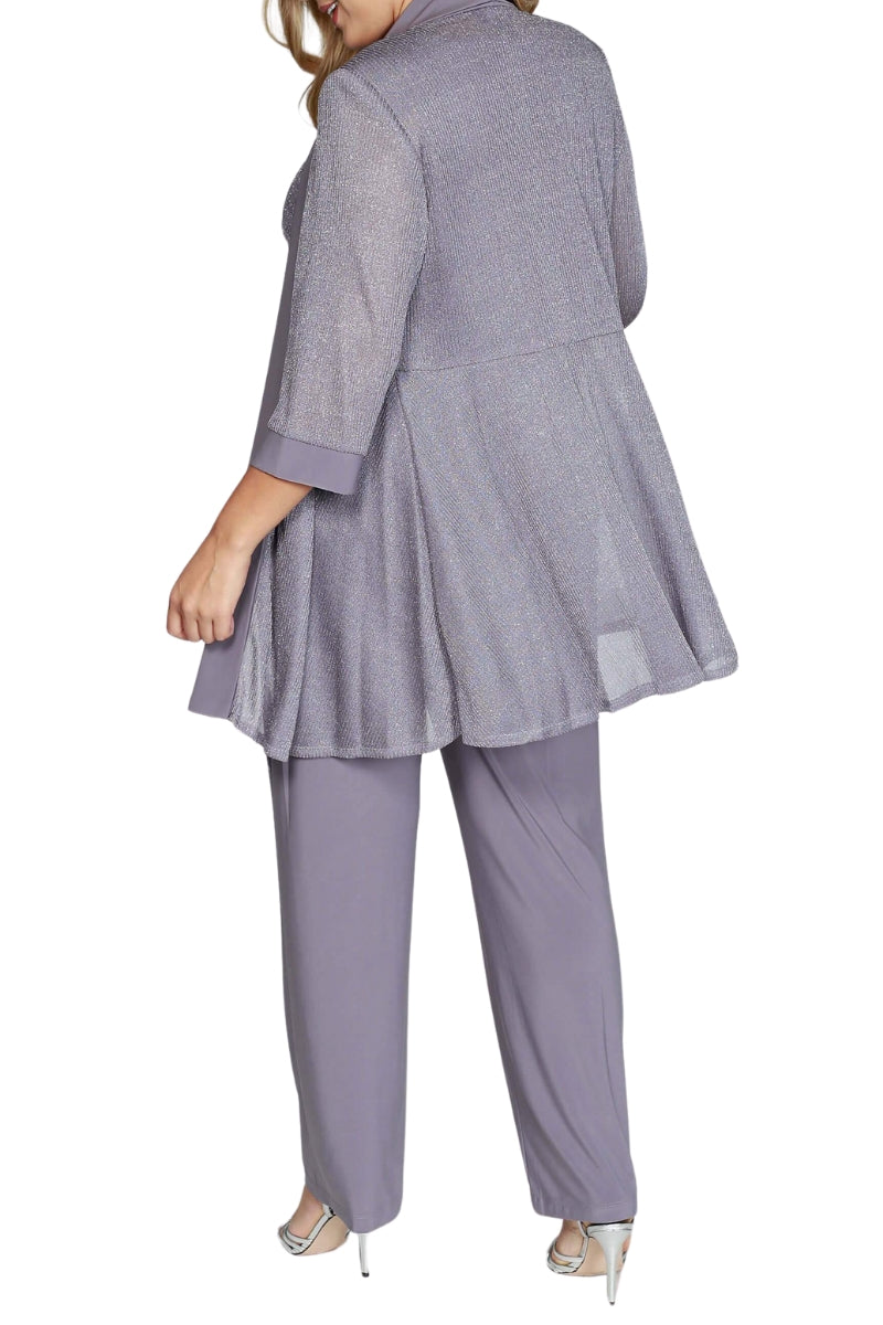 R&M Richards Sleeveless Scoop Neckline Top Dress and Loose Pants with Matching Quarter Sleeves Jacket Three-Piece Set